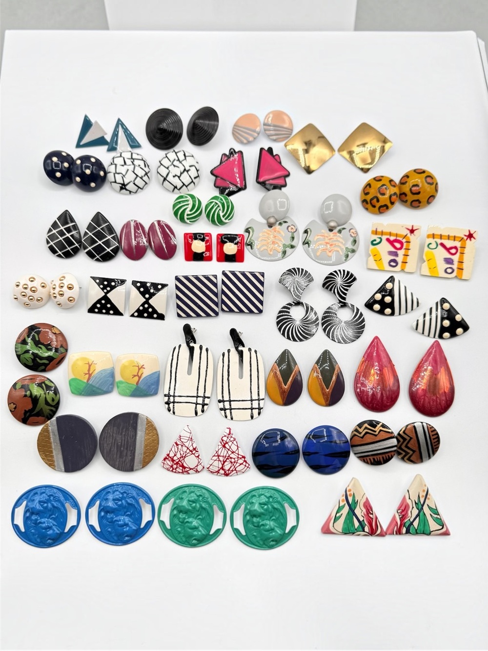 Huge 80s Vintage Earring Lot Retro Kitschy Quirky Campy Bright Geometric Fun